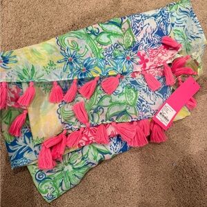 Lilly Pulitzer Floral Scarf with Pink Tassels